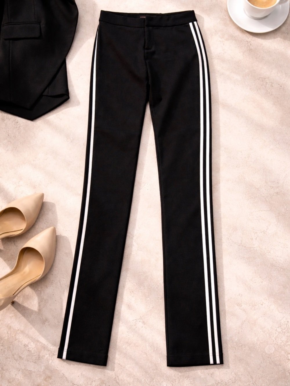 Catherine Malandrino Black Stripe Dress Pants Slim Tailored Trousers Size 2 Work